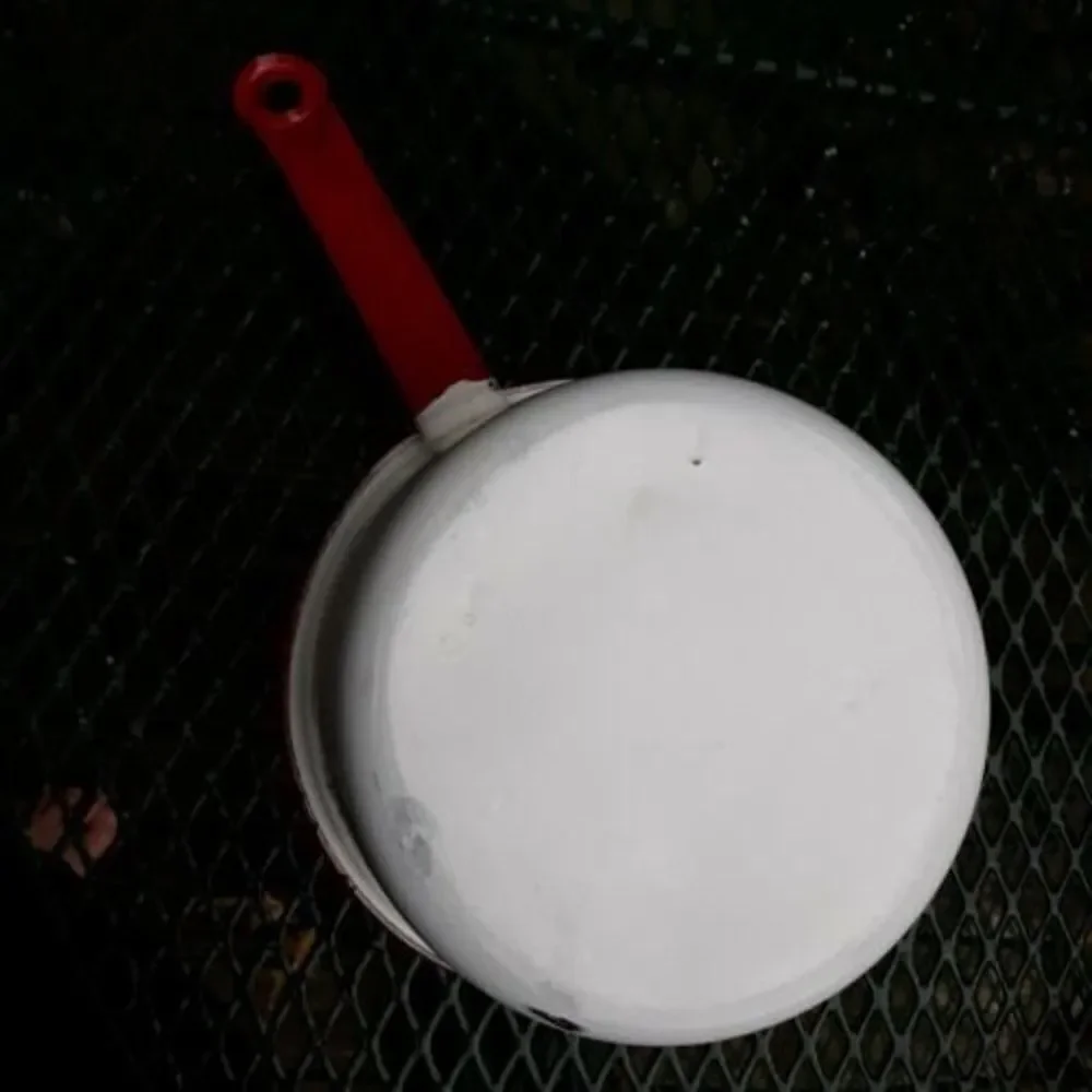 Rustic Red and White Enamelware Sauce Pan with Handle 2 qt.